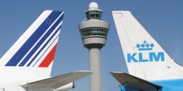 Air France en KLM vliegtuigen op Schiphol