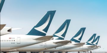 Cathay Pacific vliegtuigen op het platform