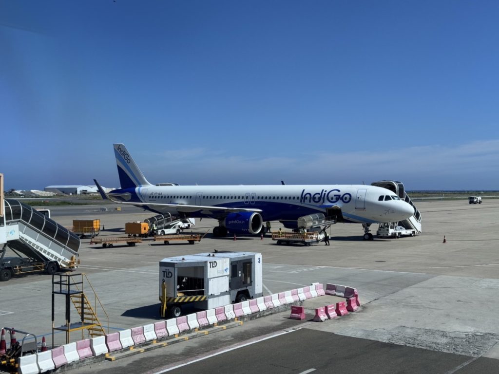 IndiGo Airbus aircraft at Male Airport (MLE).