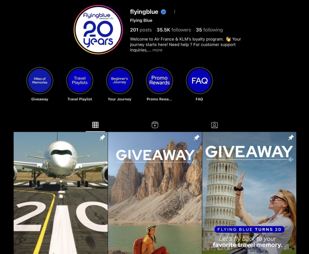 Flying Blue op Instagram